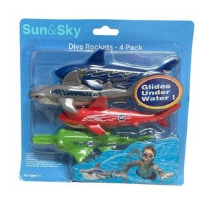 Shark Dive Rockets Glides Under Water Ages 3+ Swimming Toys Sun & Sky 4 pk